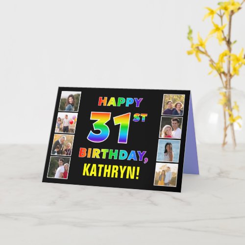 31st Birthday Rainbow Text Custom Photos  Name Card
