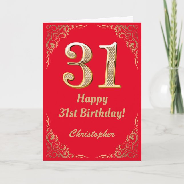 31st Birthday Red and Gold Glitter Frame Card (Front)