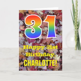 31st Birthday; Rustic Autumn Leaves; Rainbow "31" Card