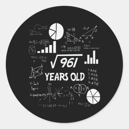 31st Birthday Square Root Math 31 Years Old Bday Classic Round Sticker