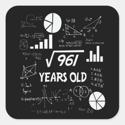 31st Birthday Square Root Math 31 Years Old Bday Square Sticker