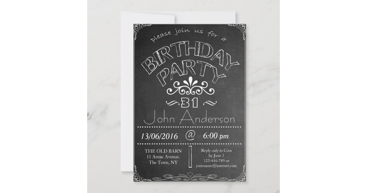 31st Chalkboard Birthday Celebration Invitation