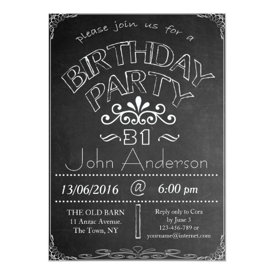 31st Chalkboard Birthday Celebration Invitation