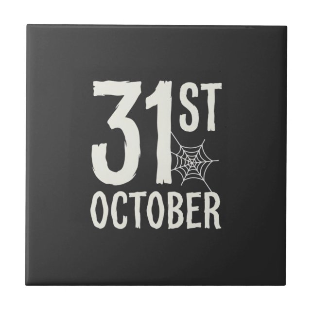 31st October Halloween Spider Web Design Ceramic Tile (Front)