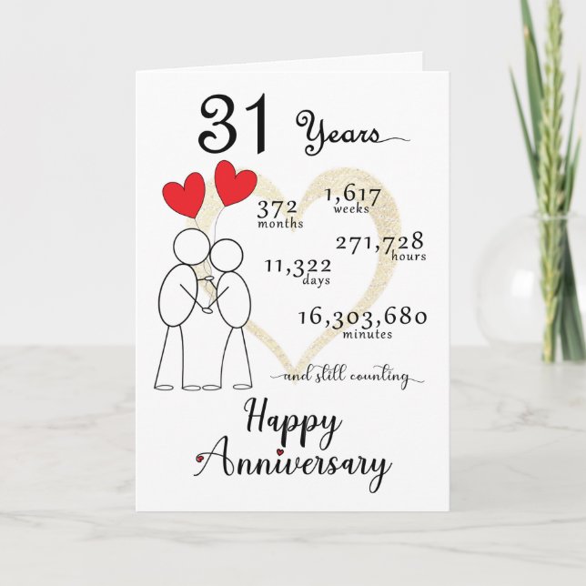 31st Wedding Anniversary Card with heart balloons (Front)