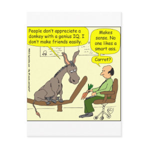 321 donkey genius smart a$$ color cartoon postcard