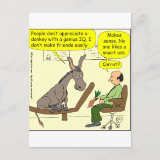 321 donkey genius smart a$$ color cartoon postcard