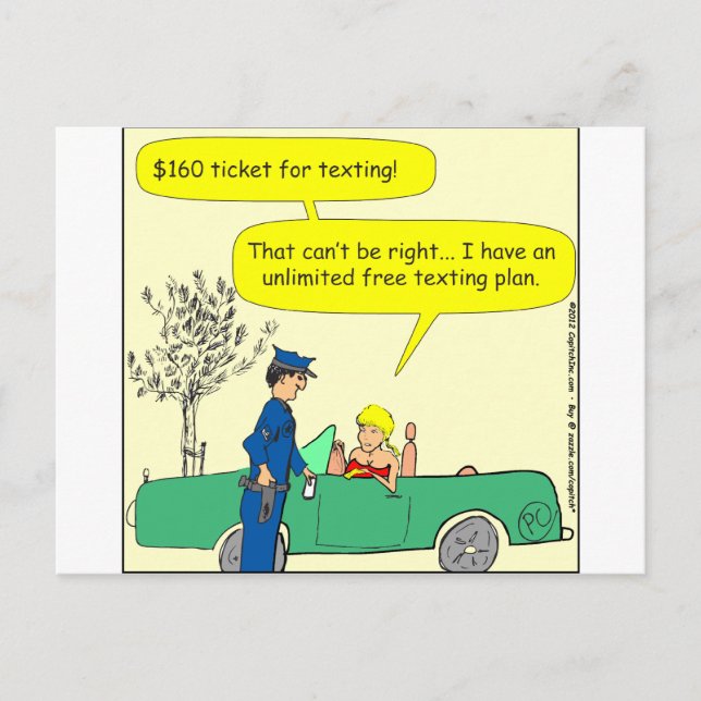 323 Free texting ticket color cartoon Postcard (Front)