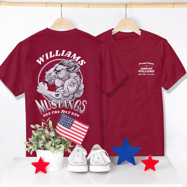 323 Mustangs Air Force Basic Training Graduation T-Shirt (Air Force Basic Military Training BMT Graduation TRS Mascot T-shirts, 323 Mustangs Shirt, Proud Mom)
