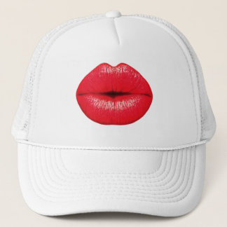 327493 RED SMOOCH LIPS KISS MAKEUP BEAUTY LOVE FAS TRUCKER HAT