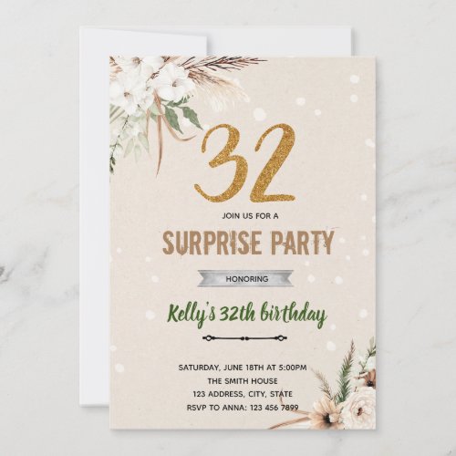 32 and fabulous theme invitation