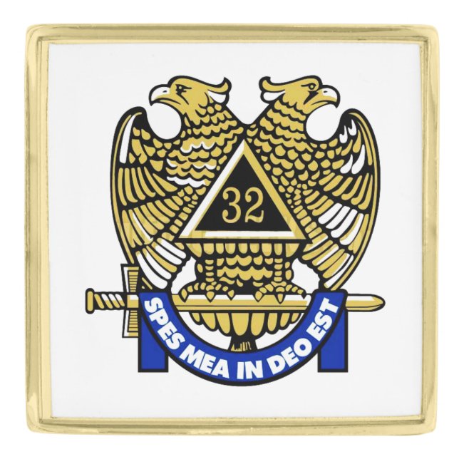 32 Degree Mason T-Shirt Cufflinks Gold Finish Lapel Pin (Front)
