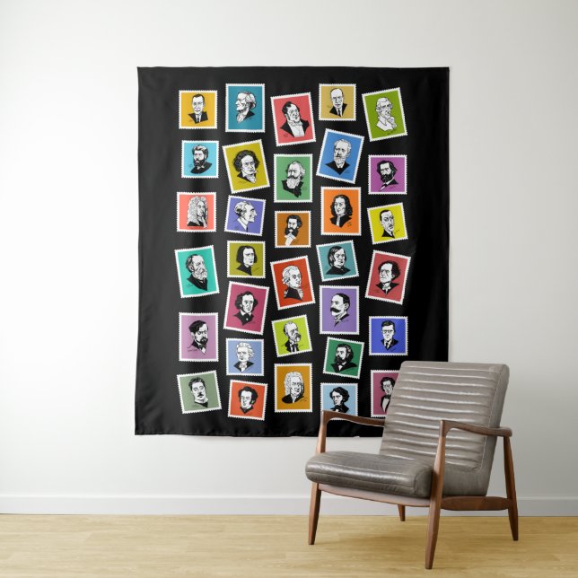 32 graphic portraits of the greatest composers tapestry (In Situ)
