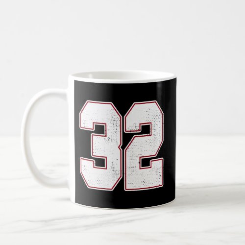 32 Outline Number 32 Varsity Fan Sports Team Black Coffee Mug