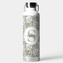 32 oz.Rose Garden Monogram Sage Green Water Bottle