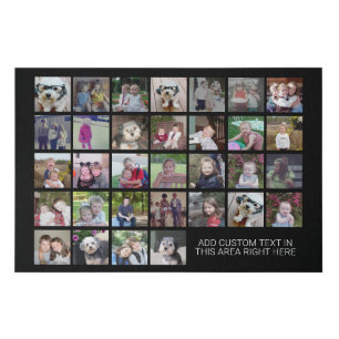 32 Photo Collage Grid - Text box - black white Faux Canvas Print
