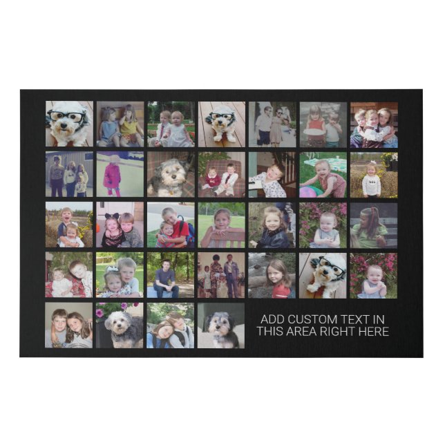 32 Photo Collage Grid - Text box - black white Faux Canvas Print (Front)