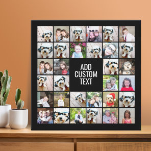 32 Photo Collage Modern Square Black - White Text Faux Canvas Print