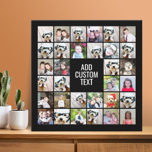 32 Photo Collage Modern Square Black - White Text Faux Canvas Print