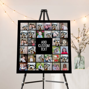 32 Photo Collage Modern Square Black - White Text Foam Board