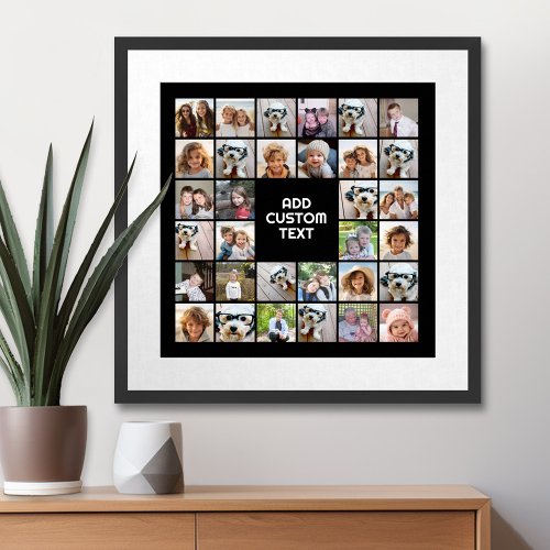 32 Photo Collage Modern Square Black _ White Text Poster