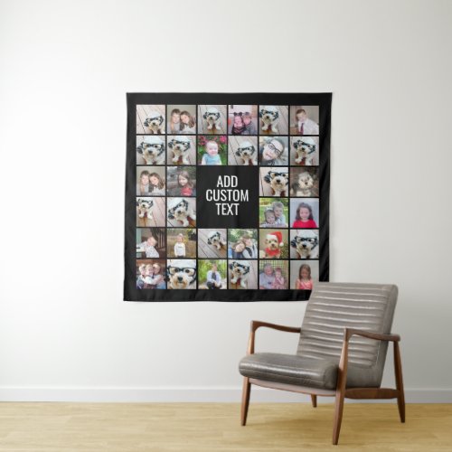 32 Photo Collage Modern Square Black _ White Text Tapestry