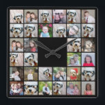 32 Photo Collage Modern Square Layout Black Wall Clock<br><div class="desc">Use cropped photos for the best results! Upload square photos from your phone or even Instagram to make a striking custom look for your home. You can use photos of friends or pets and then match your own decor by changing the color. Use color or black and white photos -...</div>
