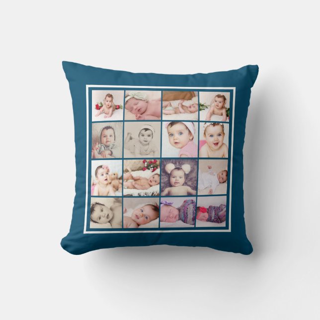 32 Photo Collage Unique Personalized Throw Pillow (Front)