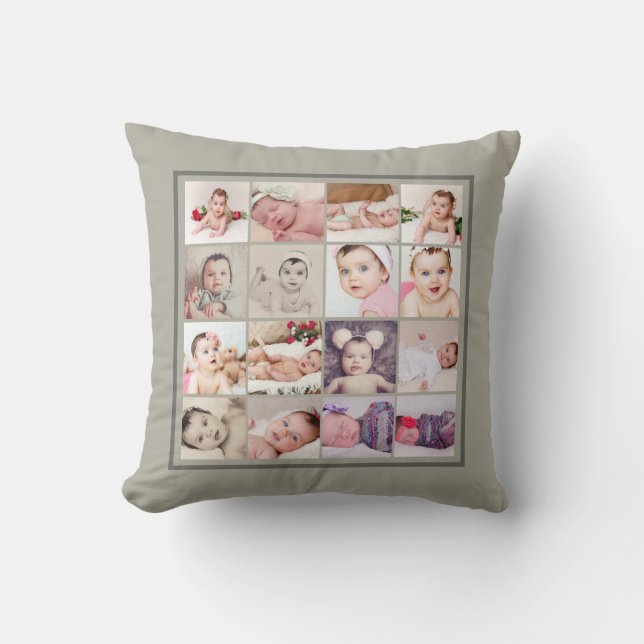 32 Photo Collage Unique Personalized Throw Pillow (Front)