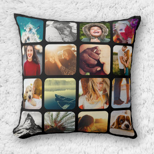 32 Photo Double Sided Template Grid Black Frame Throw Pillow