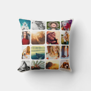 32 Photo Double Sided Template Grid White Frame Throw Pillow