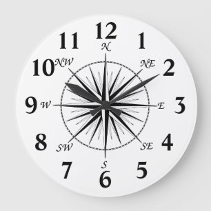 32 Point Rose Star Compass Large Clock