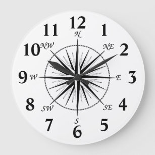 32 Point Rose Star Compass Large Clock