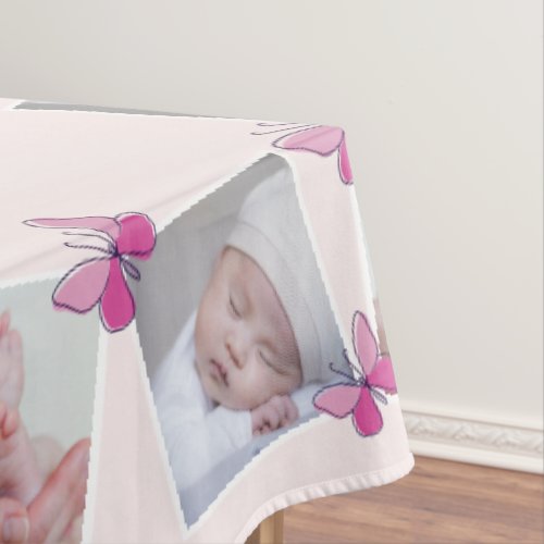 32 Square Images Photo Collage Pink Butterflies Tablecloth