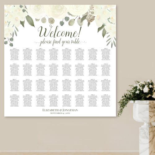 32 Table Ivory White Roses Wedding Seating Chart