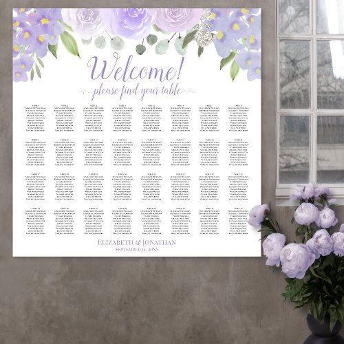 32 Table Light Purple Floral Wedding Seating Chart