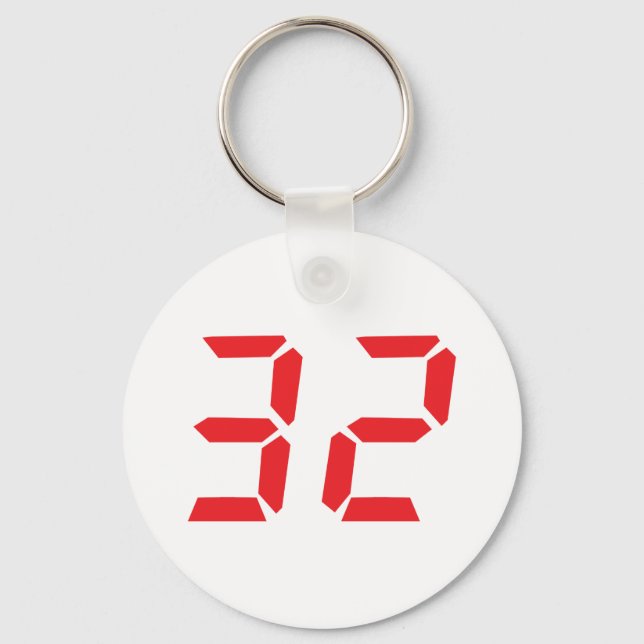 32 thirty-two red alarm clock digital number keychain (Front)