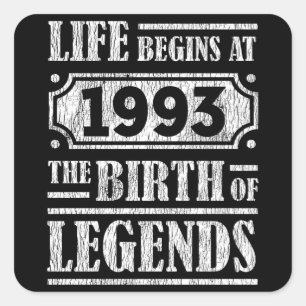 32 Year Old 1993 Birth Of Legend 32nd Birthday Square Sticker