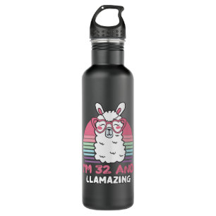 32 Year Old Bday Llamazing 32nd Birthday Llama Stainless Steel Water Bottle