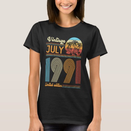 32 Years Old Birthday  Vintage July 1991 Women Men T_Shirt