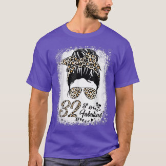 32 Years Old Fabulous Messy Bun Leopard 32th Birth T-Shirt