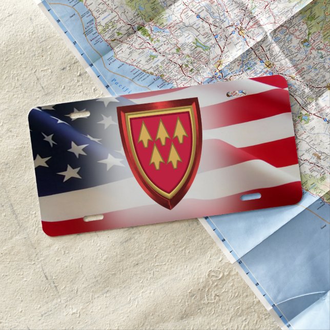 32nd Air Defense Command Patch Red Metal License Plate (In Situ)