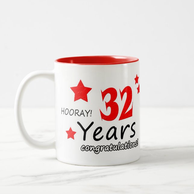 32nd anniversary, 32 Years Wedding Anniversaries Two-Tone Coffee Mug (Left)