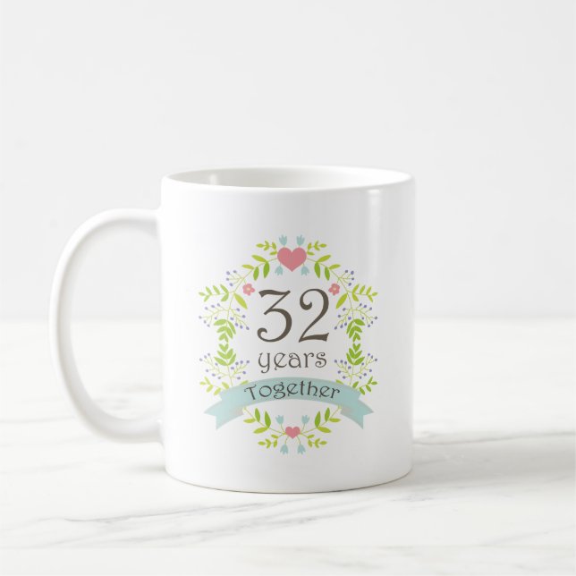 32nd Anniversary Keepsake Beverage Coffee Mug (Left)