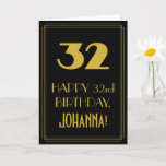 [ Thumbnail: 32nd Birthday – Art Deco Inspired Look "32" & Name Card ]