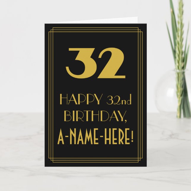 32nd Birthday ~ Art Deco Inspired Look "32" & Name Card (Front)