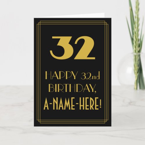 32nd Birthday  Art Deco Inspired Look 32  Name Card