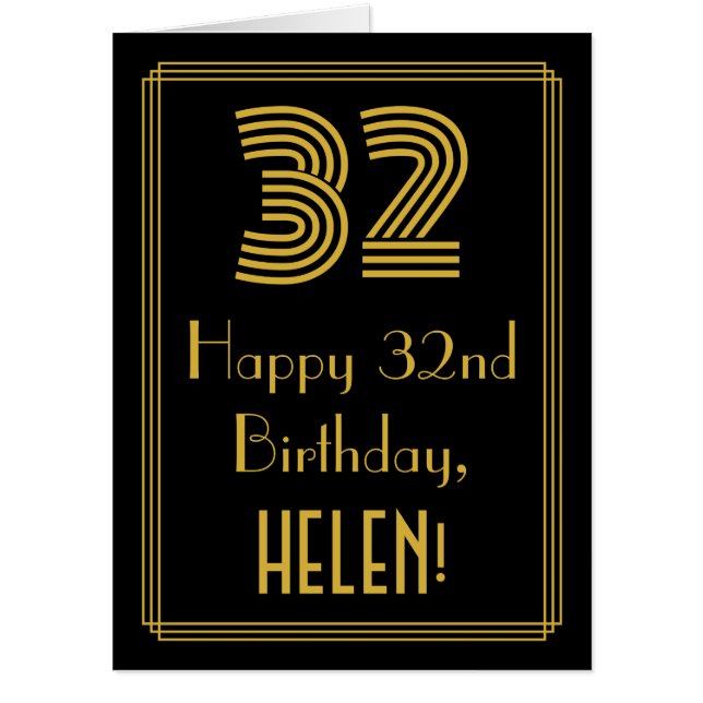 32nd Birthday: Art Deco Inspired Look “32” + Name Card (Front)