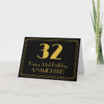 [ Thumbnail: 32nd Birthday: Art Deco Inspired Look "32" + Name Card ]