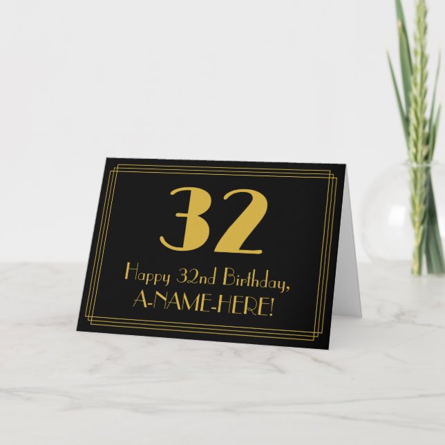 32nd Birthday: Art Deco Inspired Look "32" + Name Card (Front)